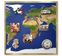 Elegante Lavagna Magnetica 50x50 Mappare il globo Cornice Oro