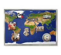 Elegante Lavagna Magnetica 60x40 Mappare il globo Cornice Argento