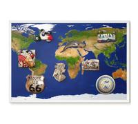 Elegante Lavagna Magnetica 60x40 Mappare il globo Cornice Bianca