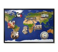 Elegante Lavagna Magnetica 60x40 Mappare il globo Cornice Nero