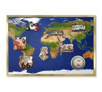Elegante Lavagna Magnetica 60x40 Mappare il globo Cornice Oro