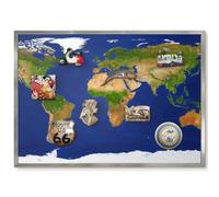 Elegante Lavagna Magnetica 70x50 Mappare il globo Cornice Argento