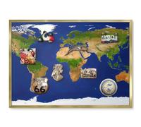 Elegante Lavagna Magnetica 70x50 Mappare il globo Cornice Oro