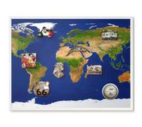 Elegante Lavagna Magnetica 80x60 Mappare il globo Cornice Bianca