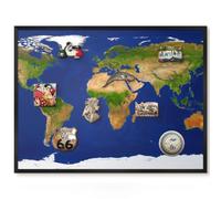 Elegante Lavagna Magnetica 80x60 Mappare il globo Cornice Nero