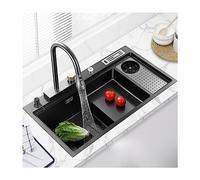 Elegante lavello per bar a cascata 3 in 1 in acciaio inossidabile nero - facile da pulire con rubinetto estraibile rondella tazza e supporto per coltelli (colore: nero/grigio-A)