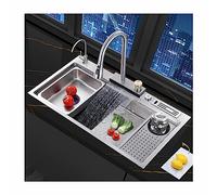 Elegante lavello per la preparazione a cascata in acciaio inossidabile nero - stazione bar facile da pulire con rondella per tazza del rubinetto 3 in 1 estraibile e supporto per coltelli (colore: nero