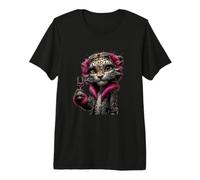 Elegante Leopard Ritratto Felino Vino Rosa Grafica Moda Maglietta Premium