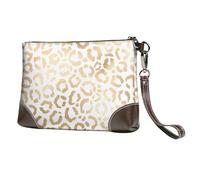 Elegante leopardo bianco oro ghepardo,Borsa da polso in pelle PU, pochette da donna con cerniera, portafoglio e cinturino da polso
