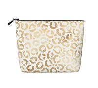 Elegante leopardo bianco oro ghepardo, Borsa per cosmetici in lino sintetico Borsa per trucco Borsa da viaggio portatile
