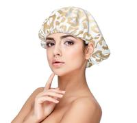 Elegante leopardo bianco oro ghepardo,Cuffia da notte in raso per adulti - Cuffia da notte elastica per donna, copricapelli per la notte