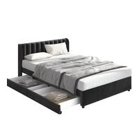 Elegante letto imbottito in morbido velluto con testiera imbottita, robusta rete a doghe in legno massello, due cassetti scorrevoli su ruote, struttura stabile (Swcharz, 140 x 200 cm)