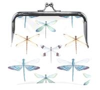 Elegante libellula bianco personalizzato portafoglio in pelle per le donne, fibbia bacio, cambiamento, porta carte, elegante libellula bianca, UNITALLA, elegante libellula bianca, UNITALLA Classic