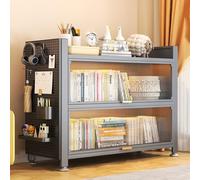 Elegante libreria moderna con ante pieghevoli, mobiletto autoportante, robusta struttura in metallo per soggiorno, camera da letto, cucina e dispensa, decorazione per mobili per la casa