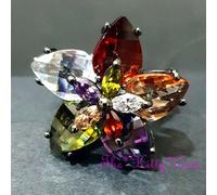 Elegante Lusso Zirconi Cubici CZ Cristallo Multicolore Fiore Arcobaleno Anello