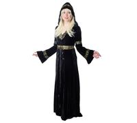 Elegante Lussuoso Costume Donna Nero Lungo Vestito Elfo Fiaba Medioevo K50