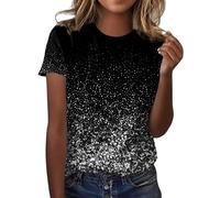 Elegante maglietta da donna con brillantini, colore argento glitterato, a maniche corte, con paillette, elegante, per feste, da donna, P grigio., S