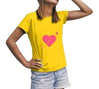 Elegante maglietta per San Valentino da donna, comoda per coppie di gioielli al neon, giallo., L