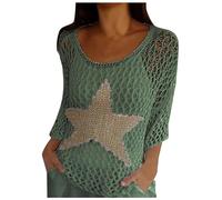 Elegante maglione estivo da donna con maniche a tre quarti e scollo rotondo decorato con stelle