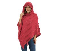 Elegante Maglione Poncho Donna Invernale Poncho con Cappuccio Mantella Scialle Uncinetto con Strisce di Peluche e Franges Scialle della Moda Monocromo Irregular Moda Giovane Top