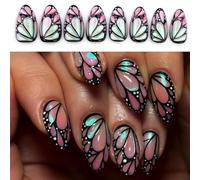Elegante Mandorla False Nails Con Glitter E Farfalle Unghie Art Accessori Tenere Le Chiodi Applicazione Rapida Set Decorazione Per Unghie