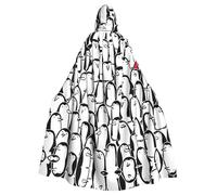 Elegante mantello con cappuccio da vampiro per adulti, con stampa di una folla di pinguini, lunghezza 140 cm, con cappuccio, per Halloween e giochi di ruolo, con cravatta