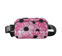 Elegante marsupio con fiori di pesco vibranti neri al centro carino per donne e uomini, mini borsa a tracolla essenziale da viaggio con cinturino regolabile per viaggi, vacanze, corsa