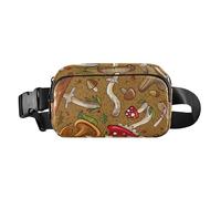 Elegante marsupio per donne, uomini, adolescenti, mini borsa a tracolla con cinghia regolabile per viaggi, vacanze, corsa, varietà di funghi, motivo commestibile non commestibile, Modello commestibile