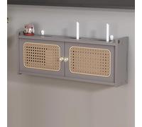 Elegante mensola da parete in rattan per router e box WiFi, elegante armadietto portaoggetti per casa e ufficio, verde 40 x 10 x 22 cm, soluzione decorativa funzionale e chic