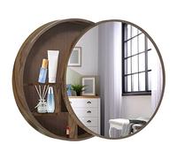 Elegante mobile da bagno a parete con specchio rotondo in legno, grande nizer, design salvaspazio, soluzione elegante per l'arredamento del bagno per case moderne