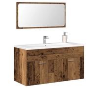 Elegante Mobile da Bagno con Specchio in Legno Antico, Truciolato Resistente all'Umidità, Ampio Spazio Portaoggetti, Montaggio a Parete, Facile Pulizia, Dimensioni 90x38.5x46