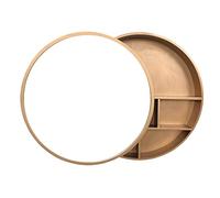 Elegante mobile da bagno rotondo in legno con specchio, ripiani nascosti per una conservazione efficiente e un arredamento elegante, perfetto per bagni moderni.