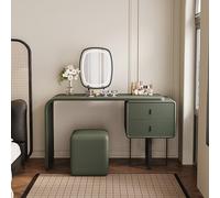 Elegante mobile da trucco grigio scuro e verde oliva, con specchio e luci, regolabile, 3 impostazioni di illuminazione, 2 cassetti, sgabello imbottito, ideale per la camera da letto di donne e ragazze