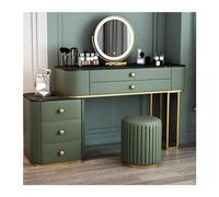 Elegante mobile da trucco verde scuro da 100 cm, con specchio e sgabello, elegante mobile per camera da letto con cassetti per donne, perfetto tavolo da toeletta per la decorazione della casa