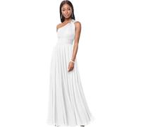 Elegante Monospalla Abito da Damigella Fluviale Plissé Trapezio Abito Lungo da Cerimonia per Invitati A Nozze,Bianca,M