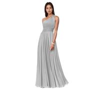 Elegante Monospalla Abito da Damigella Fluviale Plissé Trapezio Abito Lungo da Cerimonia per Invitati A Nozze,Argento,M