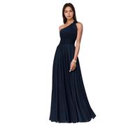 Elegante Monospalla Abito da Damigella Fluviale Plissé Trapezio Abito Lungo da Cerimonia per Invitati A Nozze,Navy Blue,M