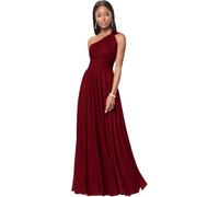 Elegante Monospalla Abito da Damigella Fluviale Plissé Trapezio Abito Lungo da Cerimonia per Invitati A Nozze,Wine Red,S