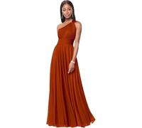 Elegante Monospalla Abito da Damigella Fluviale Plissé Trapezio Abito Lungo da Cerimonia per Invitati A Nozze,Arancia,M