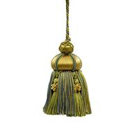 Elegante nappa a forma di chiave, realizzata a mano, 10 cm, anello da 8,5 cm, accentata con nappe a corona (stile # KTAX4) verde mare #LX04 (giallo verde, oro giallo, turchese blu) venduta