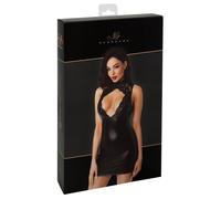 Elegante Noir Vestitino F343 Im Powerwetlook Con Spitzen-Oberteil