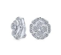 Elegante Nuziale Cubic Zirconia Pave CZ 3D Fiore Rosa Clip On Orecchini Per Donne Madre Matrimonio Prom Festa Formale Non Forato Orecchie Argento Placcato