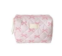 Elegante organizer per cosmetici con stampa a fiocco, grande capacità, spaziosa borsa per il trucco da donna con cerniera e fiocco, A