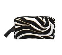 Elegante organizer per cosmetici di grande capacità, con stampa animalier bianca e zebrata nera e oro, borsa da viaggio per il trucco da donna.
