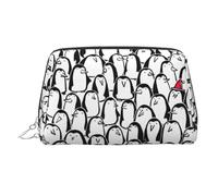 Elegante organizer per trucchi con stampa di una folla di pinguini, versatile, con chiusura a cerniera sicura per donne, Argento, One Size