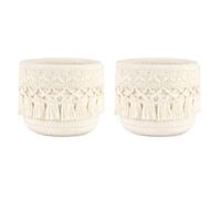 Elegante organizer rotondo da scrivania con nappe, perfetto per 10 x 10 x 10 cm, 2 pezzi, in cotone, elegante nappa, adatto per bagno e casa o altri piccoli oggetti (bianco, 10 x 10 cm)