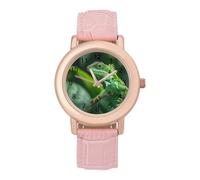 Elegante orologio analogico al quarzo da donna, con lucertola verde, cinturino in pelle, Stile:, regular, Cinturino