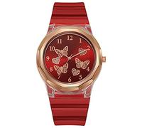 Elegante orologio da donna con cinturino in silicone al quarzo con quadrante e cinturino in silicone per non vedenti, Rosso, misura unica