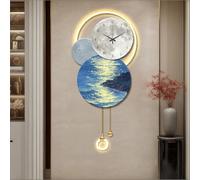 Elegante Orologio Da Parete, Decorazione Da Parete 3D Con Orologio E Luce LED, Lusso Raffinatezza, Dipinti Astratti, Griglia(Blue1,50 * 99cm/19.7 * 39in)
