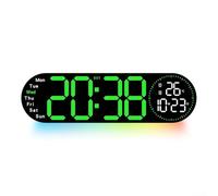 Elegante orologio da parete digitale a LED dal design ovale con opzioni di visualizzazione complete e comodo funzionamento a distanza (verde)